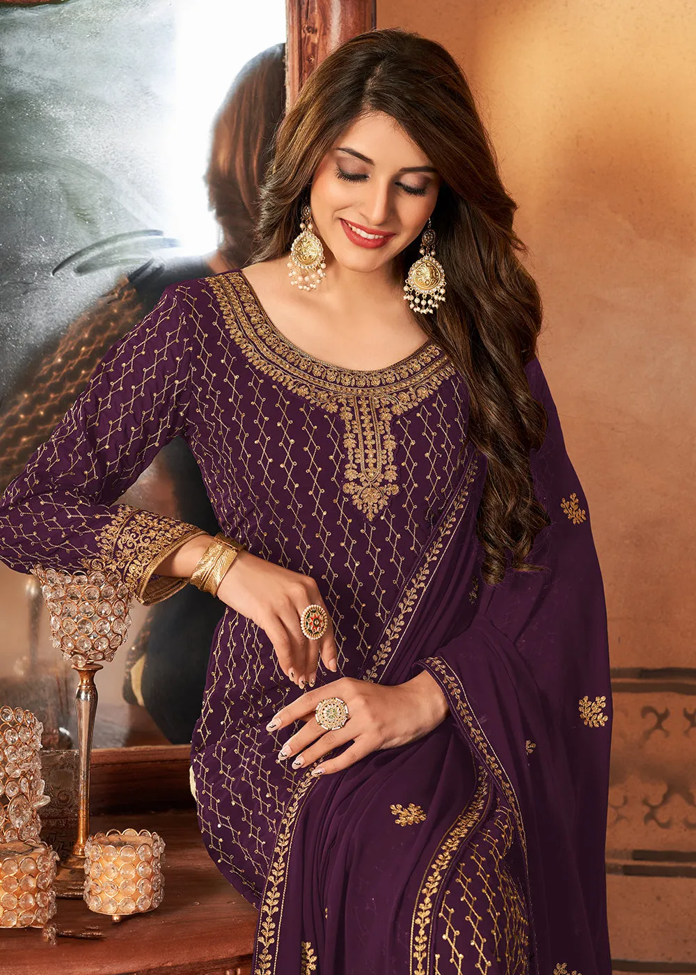 Traditional Incredible Purple Embroidered Festival Salwar Suit