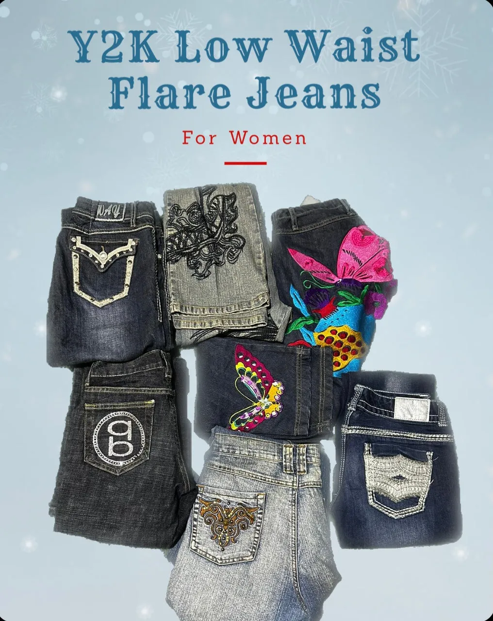 Trendy Y2K low waist large flare bottom jeans