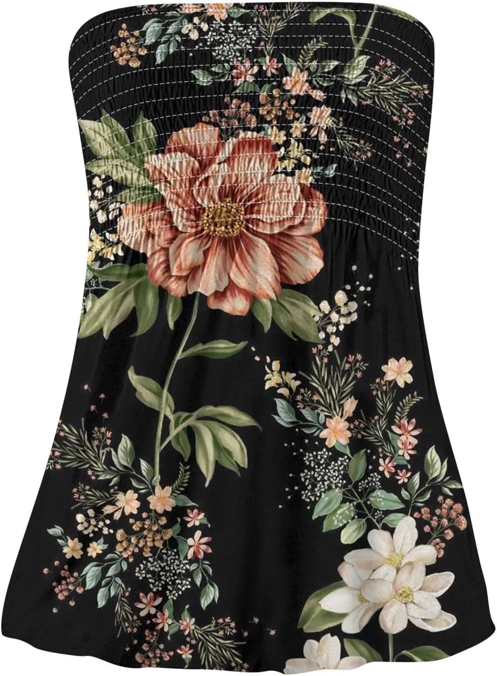 Tube Tops for Women Floral Print Strapless Tube Tops Smocked Ruffled Sleeveless Bandeau Lightweight Cute Tanks