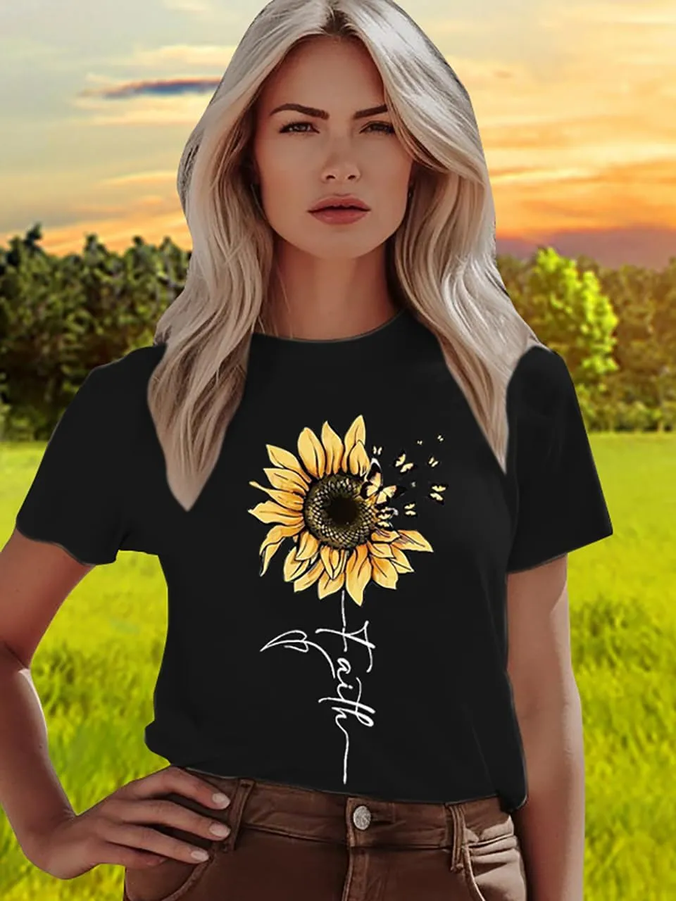 Women Boho Wildflower Shirts Funny Flower Plant T Shirt Cute Daisy Graphic Tees Short Sleev Vacation Tops