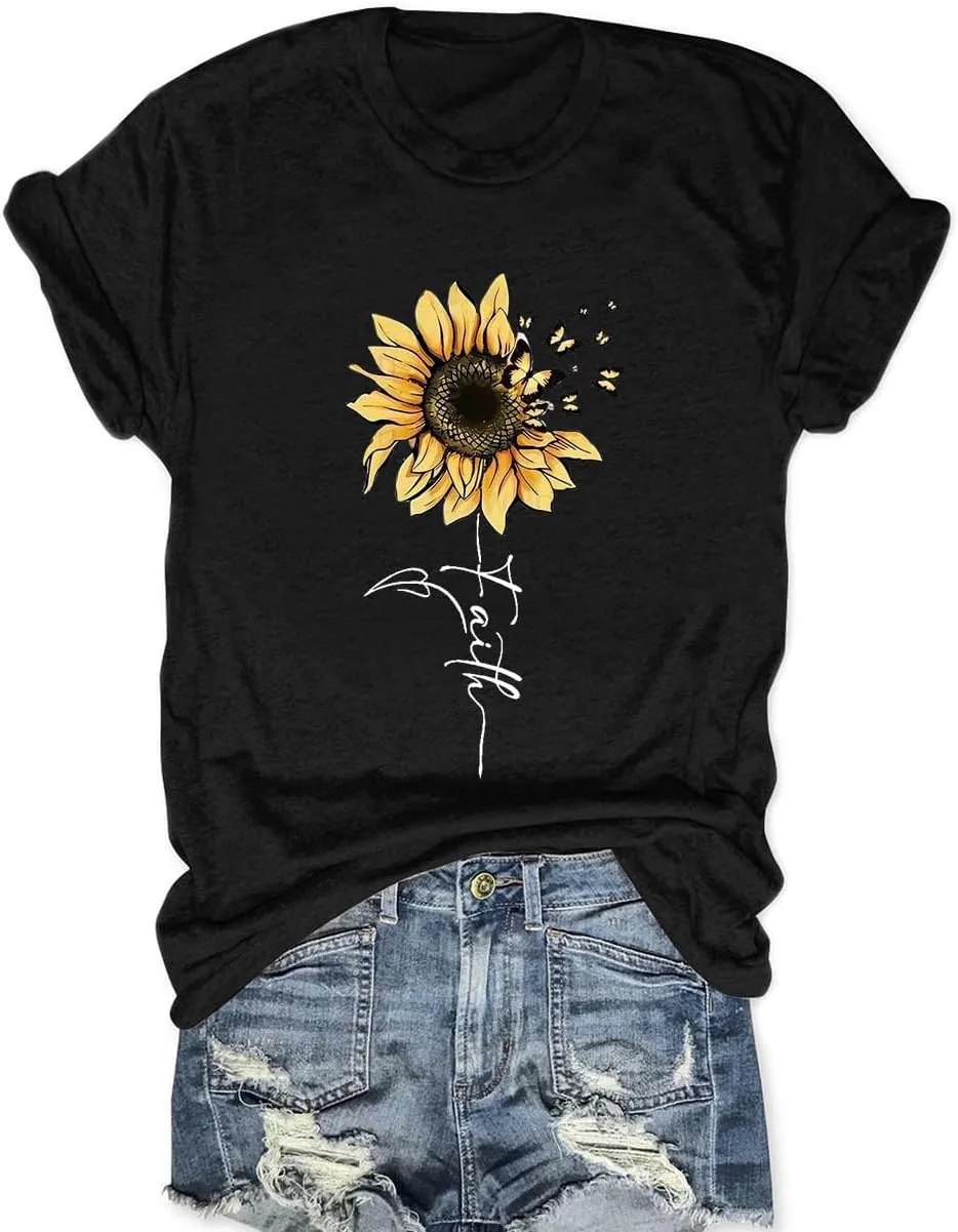 Women Boho Wildflower Shirts Funny Flower Plant T Shirt Cute Daisy Graphic Tees Short Sleev Vacation Tops