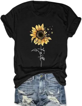 Women Boho Wildflower Shirts Funny Flower Plant T Shirt Cute Daisy Graphic Tees Short Sleev Vacation Tops