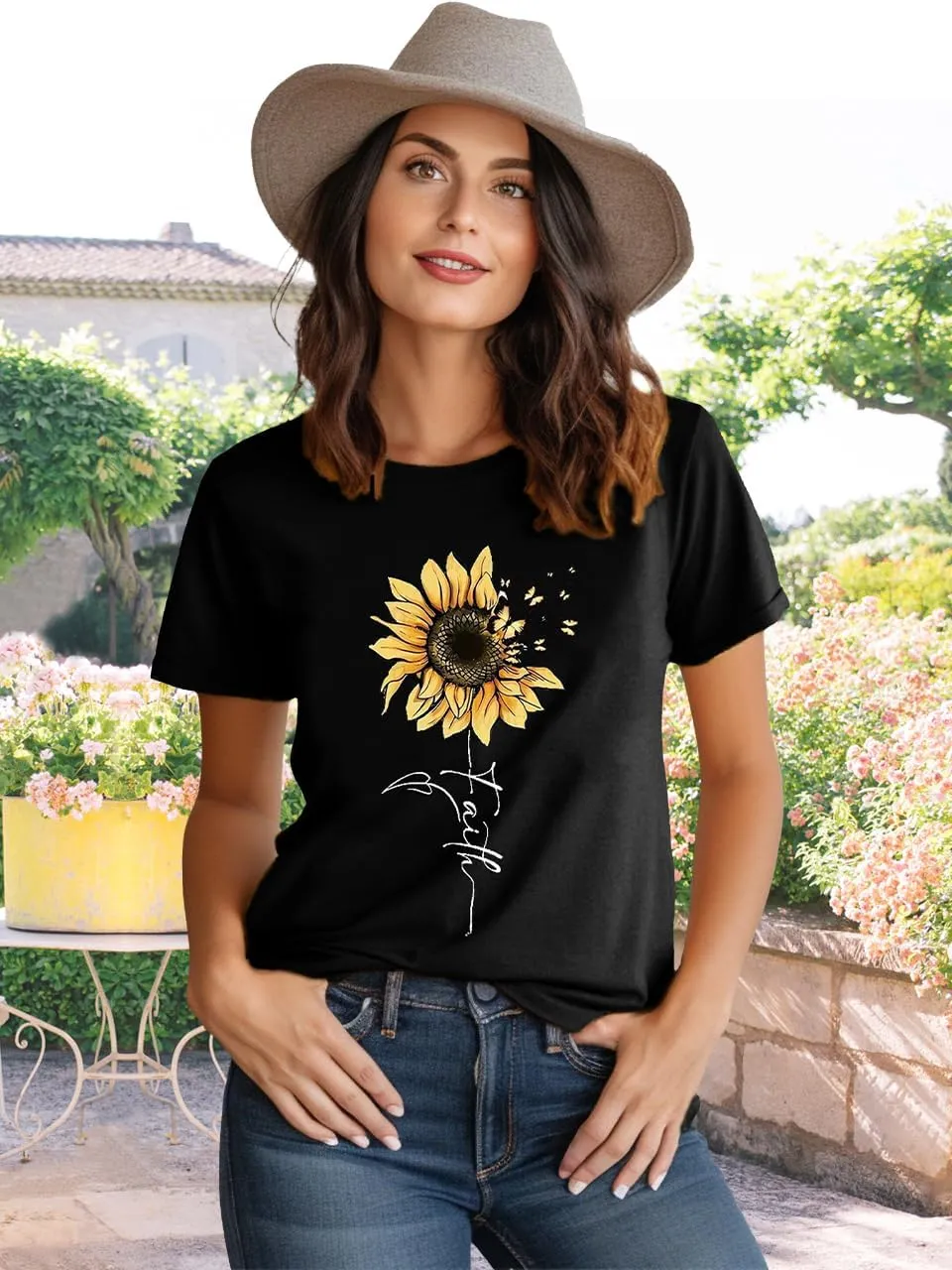 Women Boho Wildflower Shirts Funny Flower Plant T Shirt Cute Daisy Graphic Tees Short Sleev Vacation Tops