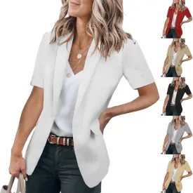 Women's Business Casual Blazers Short Sleeve Blazer Work Office Suit Jacket Open Front Lapel Coat with Pocket