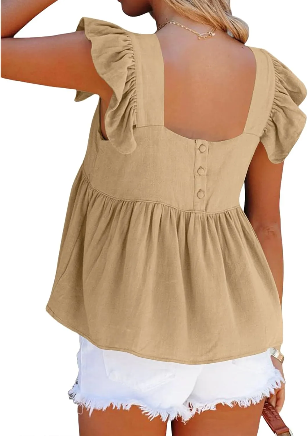 Women's Casual Summer Square Neck Tank Tops Ruffle Strap Sleeveless Peplum Blouse Chiffon Top Shirts