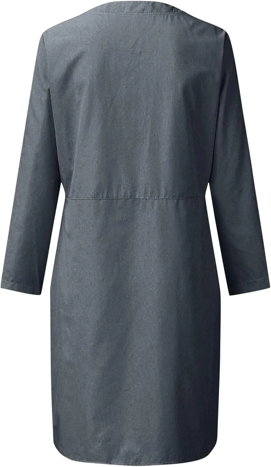 Women's Half Button Down Cotton Linen Dress Long Sleeve Fall Casual Crewneck Knee-Length Dresses with Pockets