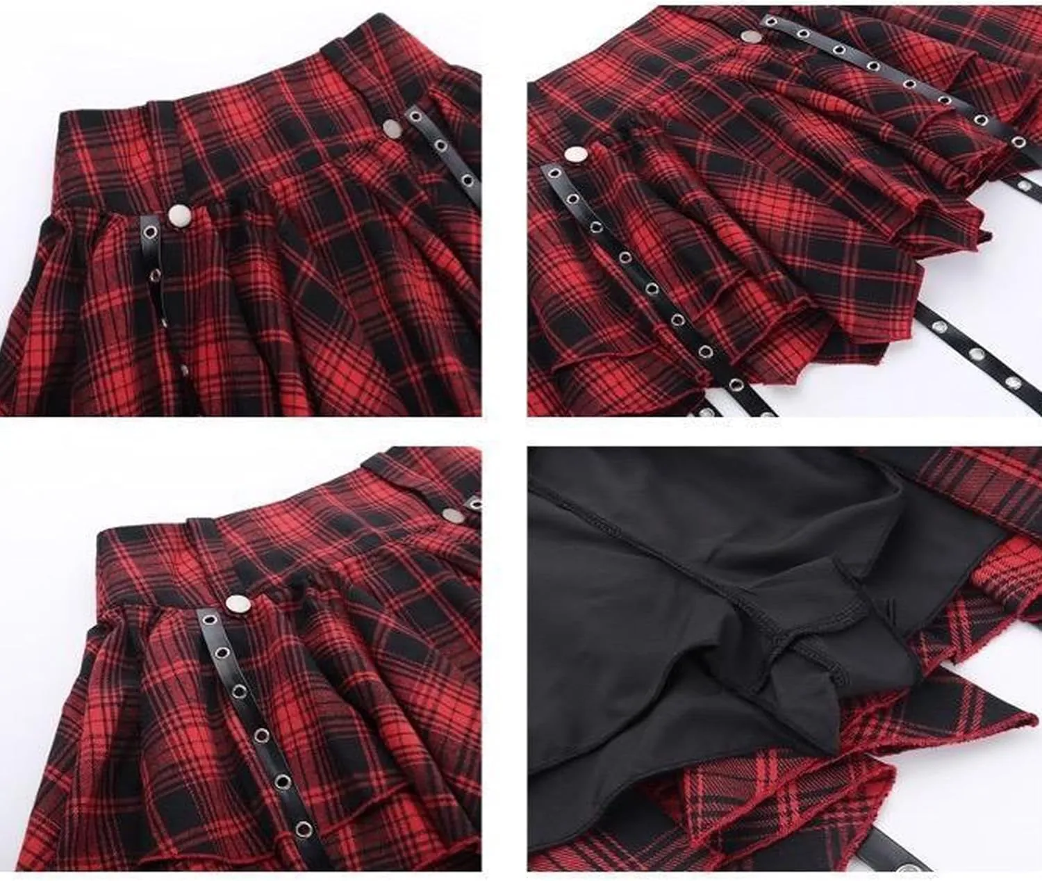 Womens Plaid Skirt Y2k Gothic Clothes High Waisted Irregular Ribbon Puffy Steampunk Mini Skorts