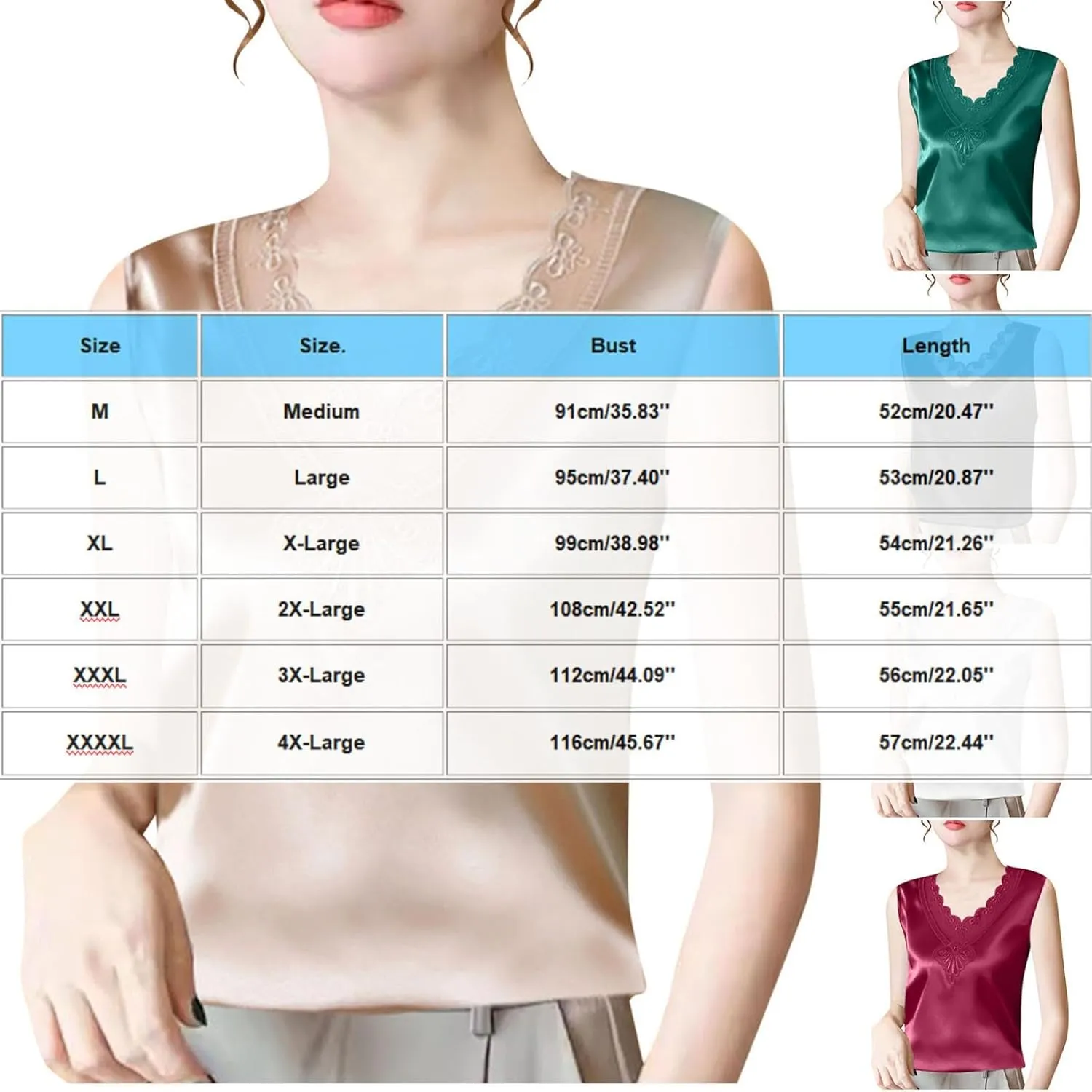 Womens Plus Size Satin Tank Tops Elegant Embroidery Mesh V-Neck Sleeveless Loose Vests Casual Soft Comfy Solid Vest