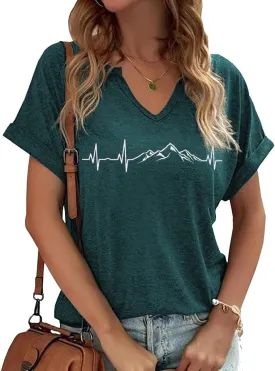 Women's V-Neck Outdoors Shirt Funny Camping Mountain Hiking Nature Lovers Adventure Graphic Tees Tops